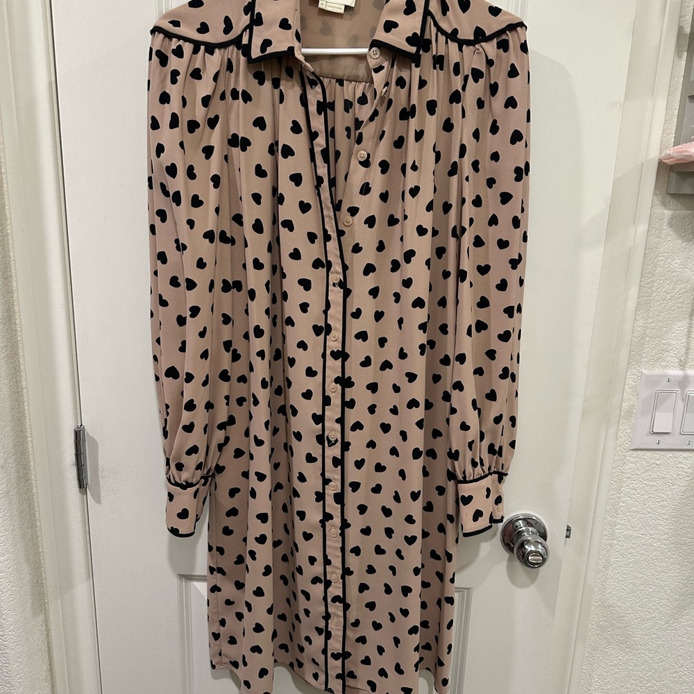 Kate Spade Beige and Black Heart Print Button-Up Shift Dress